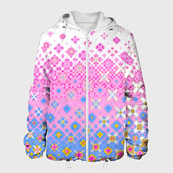 Куртка с капюшоном мужская Розово-голубой узор, цвет: 3D-белый