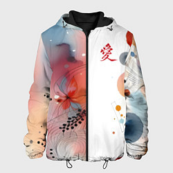 Куртка с капюшоном мужская Иероглиф любовь - абстрактный паттерн, цвет: 3D-черный