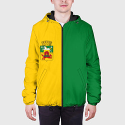 Куртка с капюшоном мужская Новокузнецк, зелёно-жёлтый, герб и надпись на спин, цвет: 3D-черный — фото 2