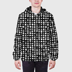 Куртка с капюшоном мужская Любовь смерть и роботы, глитч символ паттерн, цвет: 3D-черный — фото 2