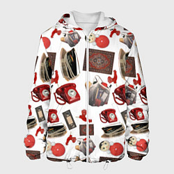 Куртка с капюшоном мужская Неваляшка утюг ретро авоська петушок телефон, цвет: 3D-белый