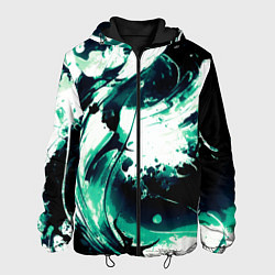 Куртка с капюшоном мужская Чёрно-зелёный абстракция волна, цвет: 3D-черный