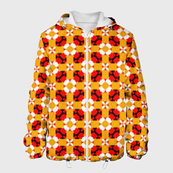 Куртка с капюшоном мужская Цветочная геометрия красно-желтая, цвет: 3D-белый