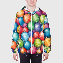 Куртка с капюшоном мужская Россыпь новогодних шаров, цвет: 3D-белый — фото 2