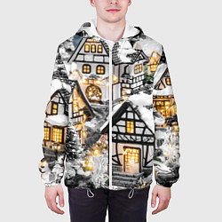 Куртка с капюшоном мужская Объемные новогодние дома, цвет: 3D-белый — фото 2