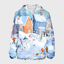 Куртка с капюшоном мужская Предновогодний день во дворе, цвет: 3D-белый