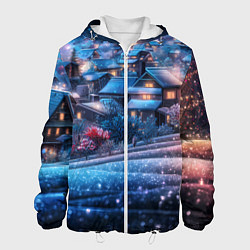 Куртка с капюшоном мужская Новогодний двор в блестках, цвет: 3D-белый