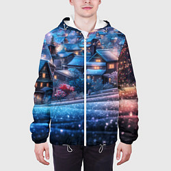 Куртка с капюшоном мужская Новогодний двор в блестках, цвет: 3D-белый — фото 2