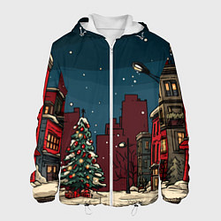 Куртка с капюшоном мужская Новогодняя ночь, цвет: 3D-белый