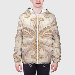 Куртка с капюшоном мужская Перламутровый орнамент с перьями, цвет: 3D-белый — фото 2