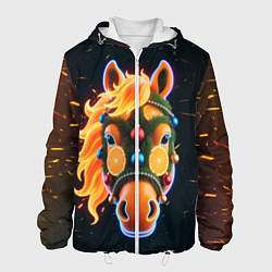 Куртка с капюшоном мужская Новогодняя мандариновая лошадь, цвет: 3D-белый