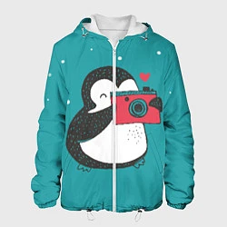 Куртка с капюшоном мужская Пингвин с фотоаппаратом, цвет: 3D-белый