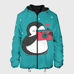Куртка с капюшоном мужская Пингвин с фотоаппаратом, цвет: 3D-черный