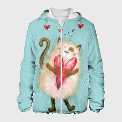 Куртка с капюшоном мужская Котик, цвет: 3D-белый