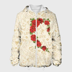 Куртка с капюшоном мужская Сердце красных роз, цвет: 3D-белый
