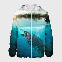 Куртка с капюшоном мужская Рыбалка на спиннинг, цвет: 3D-белый