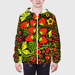 Куртка с капюшоном мужская Хохлома: земляника, цвет: 3D-белый — фото 2