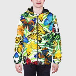 Куртка с капюшоном мужская Тропические бабочки, цвет: 3D-черный — фото 2