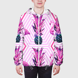 Куртка с капюшоном мужская Ананасы 12, цвет: 3D-белый — фото 2