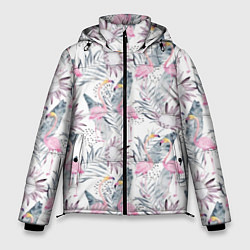 Куртка зимняя мужская Тропические фламинго, цвет: 3D-светло-серый