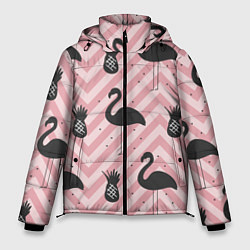 Куртка зимняя мужская Черный фламинго арт, цвет: 3D-красный