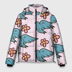 Куртка зимняя мужская Стайка птиц, цвет: 3D-черный