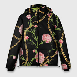 Куртка зимняя мужская Versace Золотая цепь и розы, цвет: 3D-черный