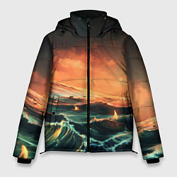 Куртка зимняя мужская Фэнтези море корабли закат, цвет: 3D-черный
