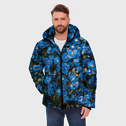 Куртка зимняя мужская Поле синих цветов фиалки лето, цвет: 3D-черный — фото 2