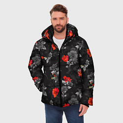 Куртка зимняя мужская Красные цветы, цвет: 3D-черный — фото 2
