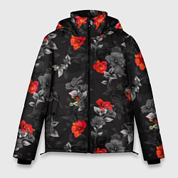 Куртка зимняя мужская Красные цветы, цвет: 3D-светло-серый
