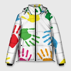 Куртка зимняя мужская Цветные ладошки - Детский узор, цвет: 3D-светло-серый