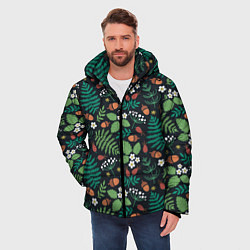Куртка зимняя мужская Лесные листочки цветочки, цвет: 3D-черный — фото 2