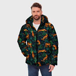 Куртка зимняя мужская Паттерн из Тигров и Растений, цвет: 3D-светло-серый — фото 2