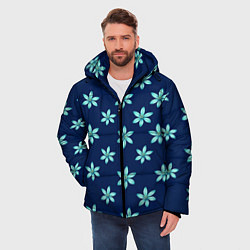 Куртка зимняя мужская Цветы Голубые, цвет: 3D-черный — фото 2