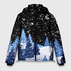 Куртка зимняя мужская Снежная ночь в зимнем лесу, цвет: 3D-светло-серый