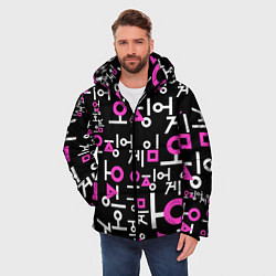 Куртка зимняя мужская Игра в кальмара лого узор, цвет: 3D-черный — фото 2