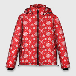 Куртка зимняя мужская Снежинки красный фон, цвет: 3D-черный