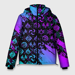 Мужская зимняя куртка GENSHIN NEON PATTERN SYMBOL НЕОН ЭМБЛЕМЫ