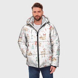 Куртка зимняя мужская Паттерн с оленями и медведями, цвет: 3D-черный — фото 2