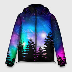 Куртка зимняя мужская Космический лес, елки и звезды, цвет: 3D-черный