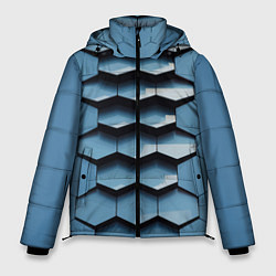 Куртка зимняя мужская Соты узор авангард, цвет: 3D-светло-серый