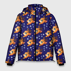 Куртка зимняя мужская Новогодние олени паттерн, цвет: 3D-черный