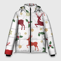 Куртка зимняя мужская Новогодние Олени Снежинки, цвет: 3D-красный