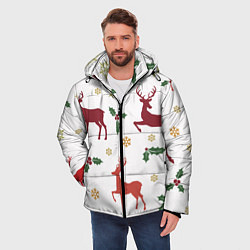 Куртка зимняя мужская Новогодние Олени Снежинки, цвет: 3D-красный — фото 2