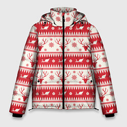 Куртка зимняя мужская Новогодний орнамент с Оленями, цвет: 3D-красный