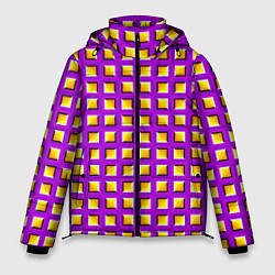 Куртка зимняя мужская Фиолетовый Фон с Желтыми Квадратами Иллюзия Движен, цвет: 3D-красный