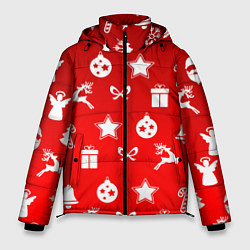 Куртка зимняя мужская Новогодний узор красный градиент, цвет: 3D-черный