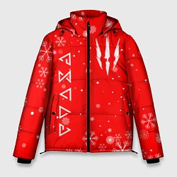 Куртка зимняя мужская THE WITCHER НОВОГОДНИЕ СНЕЖИНКИ, цвет: 3D-красный