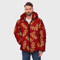 Куртка зимняя мужская Золотые веточки на ярко красном фоне, цвет: 3D-красный — фото 2
